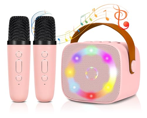 Karaoke Maschine Mini Tragbares Bluetooth Karaokemaschinen mit 2 Kabellosen Mikrofonen für Kinder Erwachsene mit Stimme wechselnde Effekte & LED Lichteffekten Jungen Mädchen Geschenke Heimparty (Rosa) von Carastek