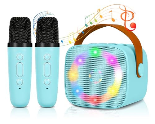 Karaoke Maschine Mini Tragbares Bluetooth Karaokemaschinen mit 2 Kabellosen Mikrofonen für Kinder Erwachsene mit Stimme wechselnde Effekte & LED Lichteffekten Jungen Mädchen Geschenke Heimparty (Blau) von Carastek