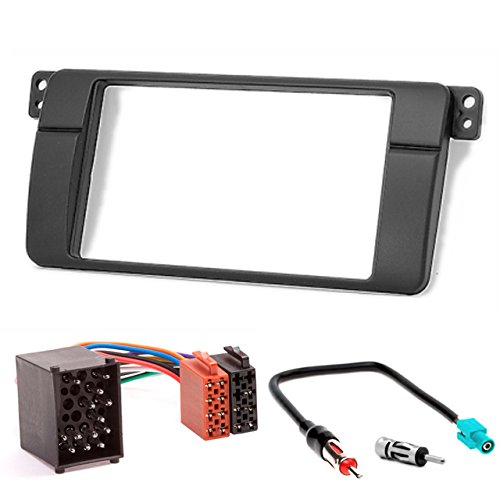 carav 10-498-3-67 Doppel DIN Autoradio Radioblende Einbauset DVD Dash Installation Kit für 3er 3-Serie (E46) 1998–2005 Faszie mit 173 * 98 mm + ISO Adapter + Antennenadapter fakra von Carav