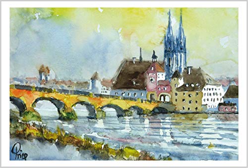 10 Kunstkarten, Geburtstagskarten, Grußkarten DIN B6 - Set mit Umschlag - Regensburg Steinerne Brücke von Card Kunstverlag
