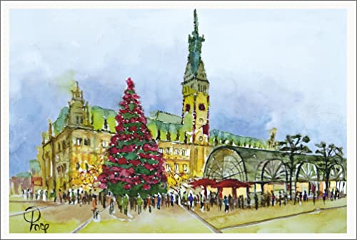 Card Kunstverlag 10 Weihnachtskarten mit Kuvert DIN B6 - Weihnachten in Hamburg von Card Kunstverlag