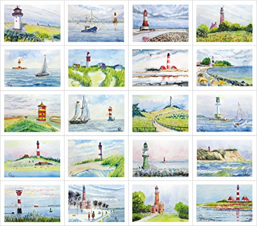 Card Kunstverlag 20 Kunstkarten Geburtstagskarten, Glückwunschkarten-Set mit Kuverts DIN B6 - Leuchttürme von Card Kunstverlag