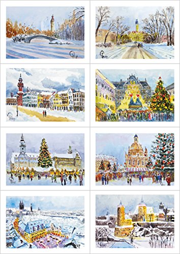 Card Kunstverlag 8 Grußkarten Weihnachtskarten mit Kuvert DIN B6 - SACHSEN (Leipzig, Dresden, Chemnitz, Bautzen, Görlitz, Meißen) von Card Kunstverlag