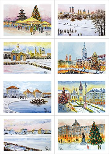 Card Kunstverlag 8 Weihnachtskarten Doppelkarten mit Kuvert DIN B6 - München von Card Kunstverlag