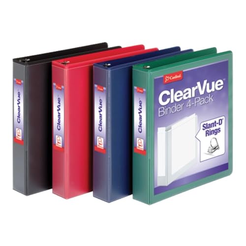 Cardinal 1.5 Inch 3 Ring Binder, D Ring, Assorted, Black, Red, Blue, Green 4 Pack, Holds 375 Sheets (29300) von Cardinal