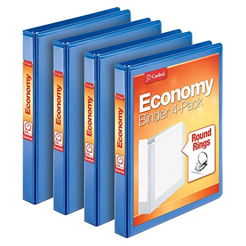 Cardinal Economy 3 Ring Binder, 1 Inch, Presentation View, Blue, Holds 225 Sheets, Nonstick, PVC Free, 4 Pack of Binders (79511) von Cardinal