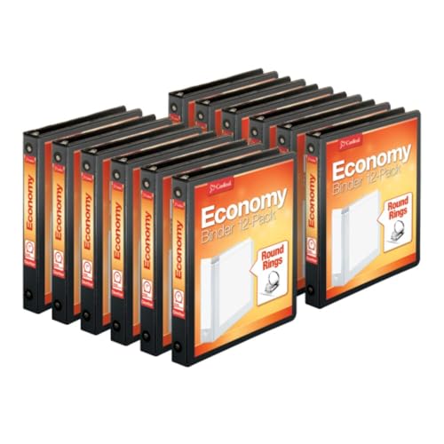 Cardinal Economy 3-Ring Binders, 1", Round Rings, Holds 225 Sheets, Clearvue Presentation View, Non-Stick, Black, Carton of 12 von Cardinal