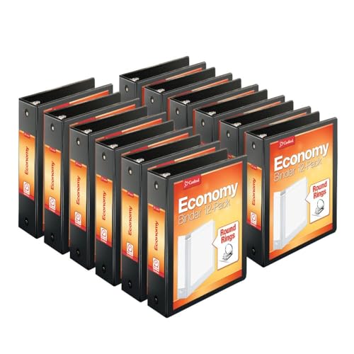 Cardinal Economy 3-Ring Binders, 3", Round Rings, Holds 625 Sheets, ClearVue Presentation View, Non-Stick, Black, Carton of 12 (90650) von Cardinal