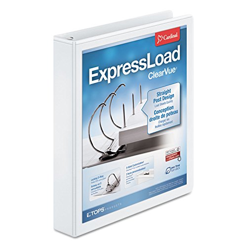 Cardinal ExpressLoad 49110CB D-Ringbuch, 3,8 cm (1,5 Zoll), 300 Blatt Kapazität, ClearVue-Einband, verschließbare D-Ringe, weißer Ordner von Cardinal