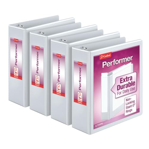 Cardinal Performer 27600 3-Ringbuch, 7,6 cm, nicht verriegelnde schräge D-Ringe, 725 Blatt Kapazität, ClearVue Präsentation, antihaftbeschichtet, PVC-frei, Weiß, 4 Stück Cardinal Performer 27600 3-Ringbuch, 7,6 cm, nicht verriegelnde schräge D-Ringe, 725 Blatt Kapazität, ClearVue Präsentation, antihaftbeschichtet, PVC-frei, Weiß, 4 Stück von Cardinal