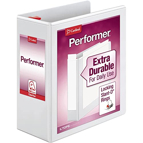 Cardinal Performer 3-Ring Binder, 4", Locking Slant-D Rings, 890-Sheet Capacity, ClearVue Presentation Binder, Nonstick, PVC-Free, White (19050) von Cardinal