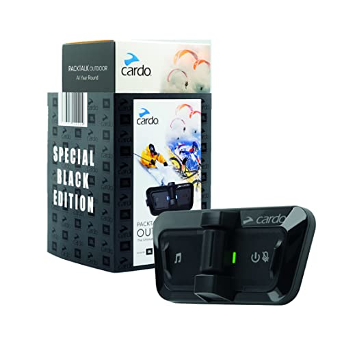 Cardo PACKTALK Outdoor Kommunikationssystem inkl. JBL Kopfhörer - ideal für Ski, Radfahren, und alle Anderen Outdoorsportarten - Kommunikation für bis zu 15 Personen - Wasserfest - (schwarz) von Cardo