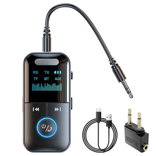 5.4 Bluetooth Adapter Transmitter Flugzeug, 2 in 1 Bluetooth Transmitter und Receiver, Bluetooth Sender Empfänger, Bluetooth Sender Klinke AUX 3,5mm für Kopfhörer, Stereoanlage, Autoradio, TV von Carehabi