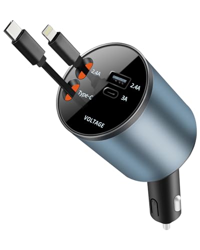 Carehabi 4-in-1 60W Auto Ladegerät Zigarettenanzünder Schnellladegerät, 80CM Intrekbare Lightning, Type-C Oplaadkabel, USB Zigarettenanzünder Adapter met USB-A USB-C voor iPhone iPad Samsung Andriod Carehabi 4-in-1 60W Auto Ladegerät Zigarettenanzünder Schnellladegerät, 80CM Intrekbare Lightning, Type-C Oplaadkabel, USB Zigarettenanzünder Adapter met USB-A USB-C voor iPhone iPad Samsung Andriod von Carehabi