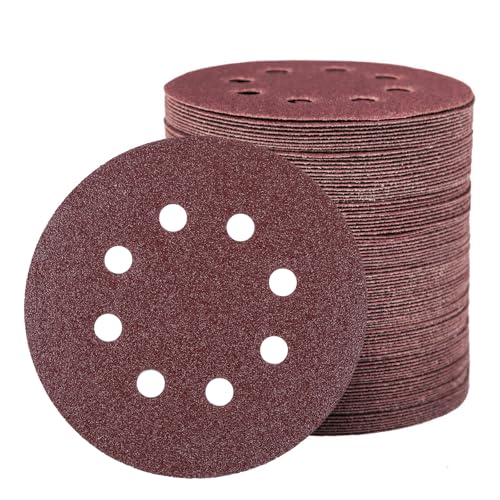 Carehabi Schleifscheiben Rund 80 Stück Schleifpapier für Schwingschleifer 125mm Klett 8 Loch Schleifpapier für Exzenterschleifer 40/60/80/100/120/150/180/240 Körnung von Carehabi
