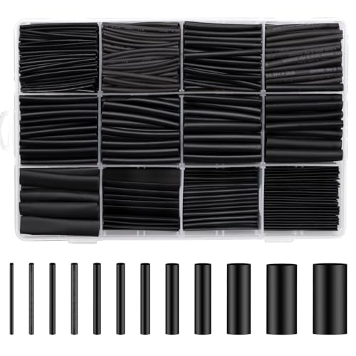 Schrumpfschlauch set, 1000 Stück Schwarz Schrumpfschläuche Wasserdicht Heat Shrink Tube Sortiment 1-13mm für Kabel isolierung Ladekabel von Carehabi
