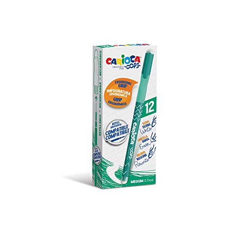 CARIOCA Oops Green | Set mit löschbaren Kugelschreibern, nachfüllbar, mit Deckel für Schule, Universität und Büro mit integriertem doppeltem Gummi und ergonomischem Griff, grüne Kugelschreiber 12 Stück CARIOCA Oops Green | Set mit löschbaren Kugelschreibern, nachfüllbar, mit Deckel für Schule, Universität und Büro mit integriertem doppeltem Gummi und ergonomischem Griff, grüne Kugelschreiber 12 Stück von Carioca