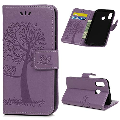 A40 Handytasche Kompatible für Samsung Galaxy A40 2019 Hülle PU Leder Tasche Handyhülle Eule Baum Muster Flip Case Cover Schutzhülle Skin Ständer Klapphülle Schale Bumper Magnet Clip Deckel-Lila von CarittiM