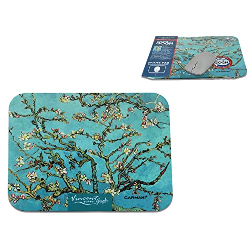 CARMANI Kunst-Mauspad, rutschfeste Gummiunterseite, Premium-Textur-PU-Mauspad, bedruckt mit Vincent Van Gogh, Mandelblüte von Carmani