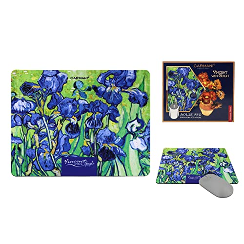 Carmani - ART Mauspad, rutschfeste Gummiunterseite, Premium-Textur-PU-Mauspad, bedruckt mit Vincent van Gogh, Irises von Carmani