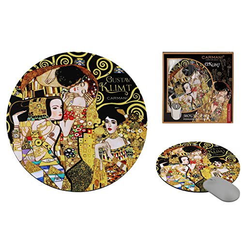 Carmani - ART Mauspad, rutschfeste Gummiunterseite, Premium-strukturiertes PU-Mousepad bedruckt mit GUSTAV KLIMT, MONTAGE von Carmani