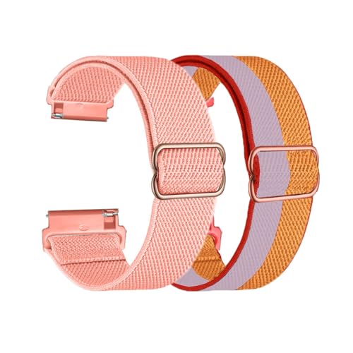 Carneedi 20mm Nylon Armband mit Verstellbarer Schnalle, Geflochtene Sport Ersatzarmband für Kinder und Damen (Rosa+Gelb) von Carneedi