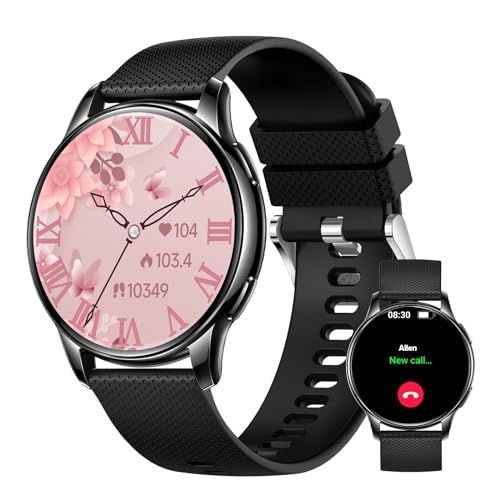 Smartwatch Damen mit Telefonfunktion 1.32" Zoll HD Touchscreen Uhren Fitnessuhr Tracker mit 110+ Sports, IP68 Wasserdicht 24H Herzfrequenz SpO2 Schlafmonitor, Armbanduhr für iOS Android (Schwarz) von Carneedi