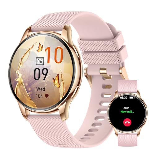 Smartwatch Damen mit Telefonfunktion 1.32" Zoll HD Touchscreen Uhren Fitnessuhr Tracker mit 110+ Sports, IP68 Wasserdicht 24H Herzfrequenz SpO2 Schlafmonitor, Armbanduhr für iOS Android (Rosa) von Carneedi