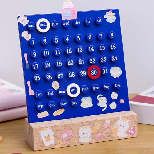Tischkalender, Holz-Ring, Schreibtischkalender, Ewiger Kalender, Monats- und Datumsanzeige, Aufzeichnung für Heimbüro-Dekoration (blau) von Carpango