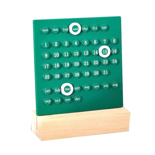 Tischkalender, Holz-Ring, Schreibtischkalender, Ewiger Kalender, Monats- und Datumsanzeige, Aufzeichnung für Heimbüro-Dekoration (grün) von Carpango