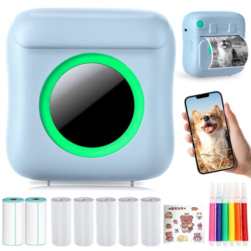 Carpower Tragbarer Mini Drucker, Tintenloser Thermo Fotodrucker mit 7 Rollen Druckpapier, Bluetooth Smart Drucker Kompatibel mit Android und iOS, für Etiketten, Bilder, Notizen, Foto, DIY (C22-Blau) Carpower Tragbarer Mini Drucker, Tintenloser Thermo Fotodrucker mit 7 Rollen Druckpapier, Bluetooth Smart Drucker Kompatibel mit Android und iOS, für Etiketten, Bilder, Notizen, Foto, DIY (C22-Blau) von Carpower