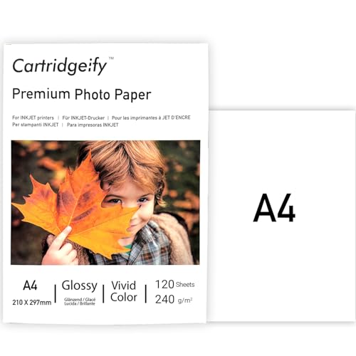 Cartridgeify Inkjet Hochglanz-Fotopapier A4 240 g/m², 120 Blatt, für Canon HP Epson Brother Tintenstrahldrucker… von Cartridgeify