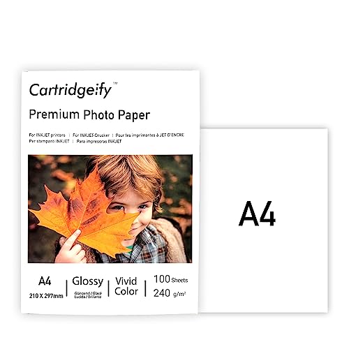 Cartridgeify Inkjet Premium A4 Glossy Fotopapier 100 Blatt 240g/m² für alle Inkjet Drucker von Cartridgeify