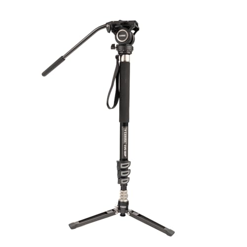 Caruba Aluminium Ausziehbares Einbeinstativ mit Beinen - 3/8 und 1/4 Schnellkupplungsplatte passend für Canon/Nikon/Sony/Fuji - 360 Aufnahmen/90-Grad-Kugelgelenk - Maximale Höhe 196,5CM / 1.54KG von Caruba