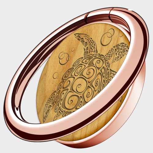 Carveit Handy Fingerhalterung Smartphone Ring Handy Ring, Handyring Holz & Metall aus kompatibel iPhone, Samsung, Pixel, Roségold-Kirschholz/Meeresschildkröte [1 Stücke] von Carveit