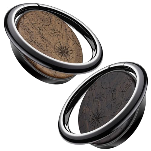 Carveit Handy Fingerhalterung Smartphone Ring Handy Ring, Handyring Holz & Metall aus kompatibel iPhone, Samsung, Pixel, Schwarz-Dunklesholz+Nussbaum/Weltkarte [2 Stücke] von Carveit
