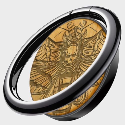 Carveit Handy Fingerhalterung Smartphone Ring Handy Ring, Handyring Holz & Metall aus kompatibel iPhone, Samsung, Pixel, Schwarz-Kirschholz/des Todes [1 Stücke] von Carveit