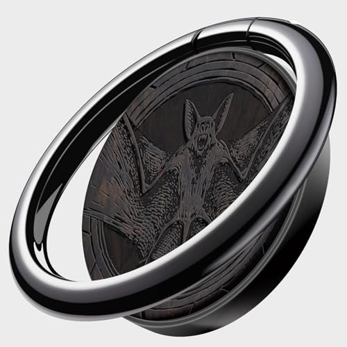 Carveit Handy Fingerhalterung Smartphone Ring Handy Ring, Handyring Holz & Metall aus kompatibel iPhone,Samsung,Pixel,Schwarz-Dunklesholz/Fledermaus [1 Stücke] von Carveit