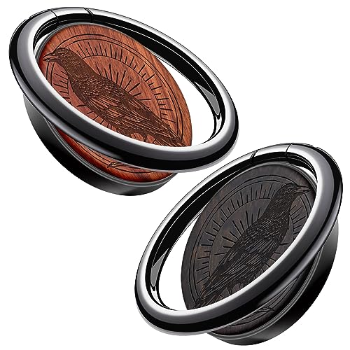 Carveit Handy Ring Ringhalter, 360°Drehung Handyring, Metall & Holz Ringgriff für iPhone 14 Pro Max/13, Galaxy S23 Ultra/S22 Plus, Pixel, Schwarz-Dunklesholz+Rosig/Hexerei Rabe [2 Stücke] von Carveit