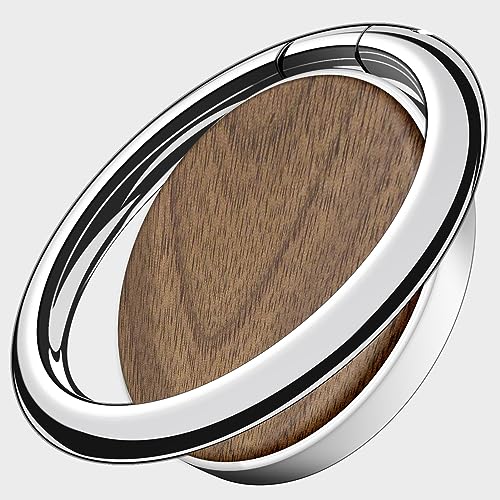 Carveit Handy Ring Ringhalter, 360°Drehung Handyring, Metall & Holz Ringgriff für iPhone 14 Pro Max/13/12mini, Samsung Galaxy S23 Ultra/S22 Plus/S21+, Google Pixel 7Pro/6a, Silber-Nussbaum, [1 Stücke] von Carveit