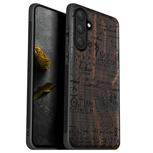 Carveit Handyhülle für Galaxy A34 5G Case Holz Cover Natürliches Massivholz Kompatibel mit Samsung A34 5g hülle TPU Silikon Stoßfeste Stoßstange Handyhulle（Dunklesholz-Mysteriöse Schriftrolle） von Carveit