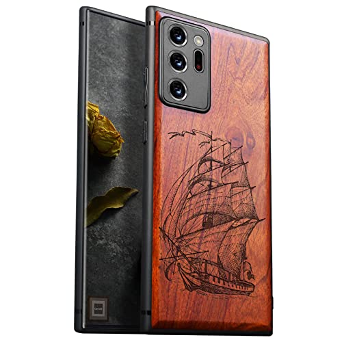 Carveit Handyhülle für Galaxy Note 20 Ultra Holz Stoßstange Hull [Einzigartiges Design Case] TPU Silikon hülle Kompatibel mit Samsung Note 20 Ultra Stoßstange Hull（Piratenschiff） von Carveit