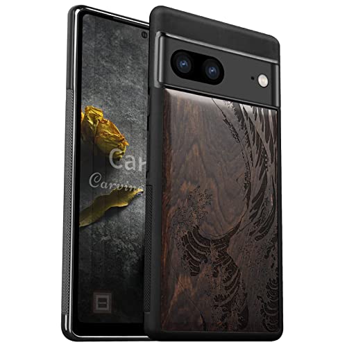 Carveit Handyhülle für Google Pixel 7 Case [Holz und TPU Silikon Hybrid hülle] Stoßfeste Stoßstange handyhülle Kompatibel mit Google Pixel 7 Massivholz Cover（Schwarzholz-Die große Welle vor Kanagawa） von Carveit