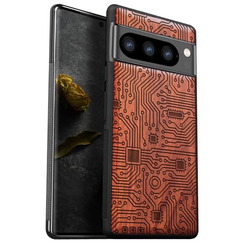 Carveit Handyhülle für Google Pixel 8 Pro Case [Holz und TPU Silikon Hybrid hülle] handyhulle Kompatibel mit Pixel 8 Pro Hull Cover（Rosig-Hauptplatine） von Carveit