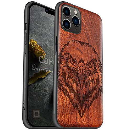 Carveit Handyhülle für iPhone 11 Pro Case [Holz und TPU Silikon Hybrid hülle] Stoßfeste Stoßstange handyhülle Kompatibel mit 11 Pro Massivholz Cover（Rosig-Adler-Kunst） von Carveit