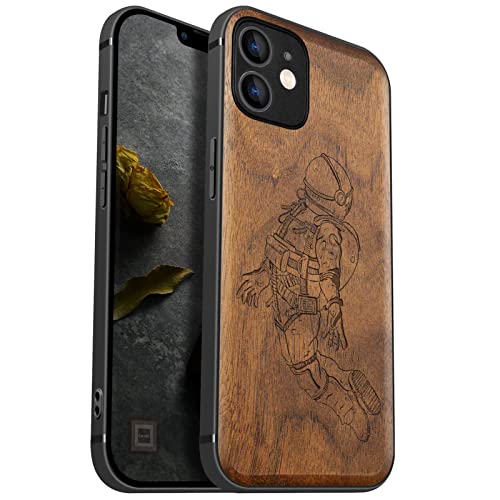 Carveit Handyhülle für iPhone 12 Holz Cover kompatibel MagSafe mit Apple Case Magnetischen Ladegeräten Massivholz Kompatibel mit 12 hulle（Nussbaum-Astronaut/Raumfahrt） von Carveit