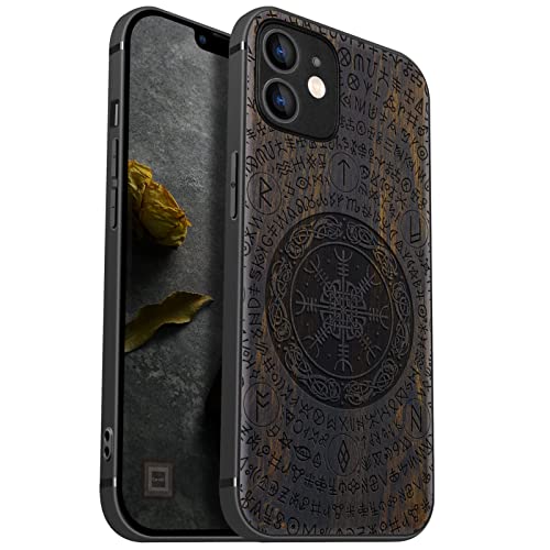 Carveit Handyhülle für iPhone 12 Holz Cover kompatibel MagSafe mit Apple magnetischen Ladegeräten Massivholz Kompatibel mit 12 hulle（Dunklesholz-Das Vegvissir von Viking） von Carveit