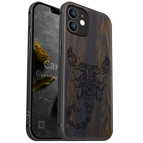 Carveit Handyhülle für iPhone 12 Holz Cover kompatibel MagSafe mit Apple & QI drahtlosen magnetischen Ladegeräten Massivholz Kompatibel mit 12 hulle（Dunklesholz-Skorpion-Stamm） von Carveit