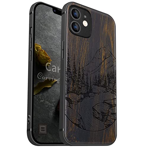 Carveit Handyhülle für iPhone 12 Holz Cover kompatibel MagSafe mit Apple & QI drahtlosen magnetischen Ladegeräten Massivholz Kompatibel mit 12 hulle（Dunklesholz-Wilde Naturlandschaft） von Carveit