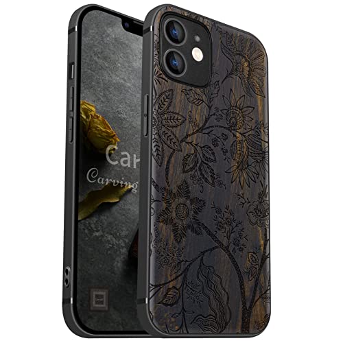 Carveit Handyhülle für iPhone 12 Holz Cover kompatibel MagSafe mit Apple & QI drahtlosen magnetischen Ladegeräten Massivholz Kompatibel mit 12 hulle（Dunklesholz-jakobinischen Stickstil） von Carveit